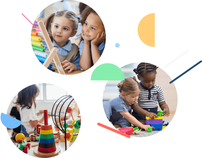 Children playing and learning with colorful toys